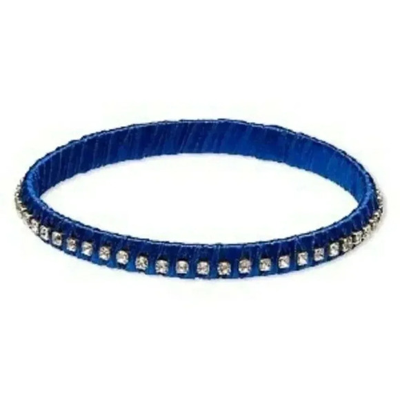 Rich India Cobalt Blue Satin Crystal Fabric Wrapped Brass Bangle Bracelet - Picture 1 of 1